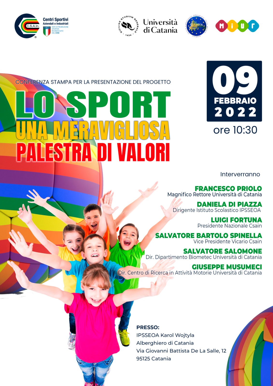 Catania, mercoledì 9 febbraio la presentazione del progetto "Lo sport una meravigliosa palestra di valori" - Catania News
